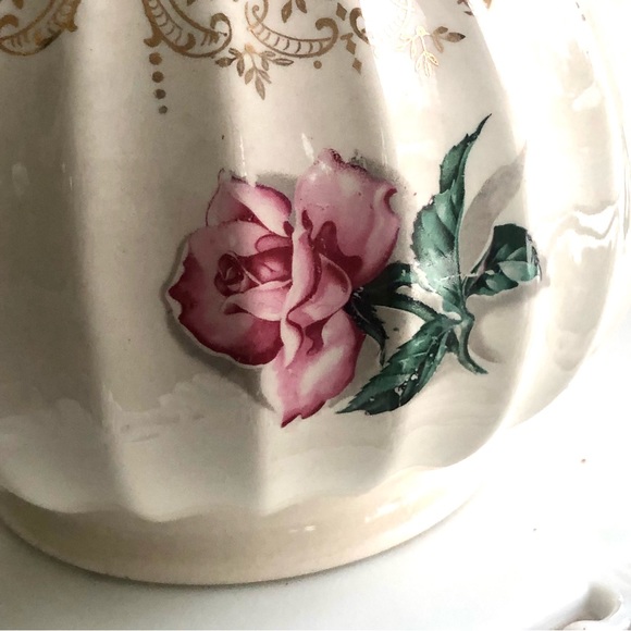 Vintage Shabby Chic Teapot Large Pink Rose Gold Filigree - Picture 2 of 7
